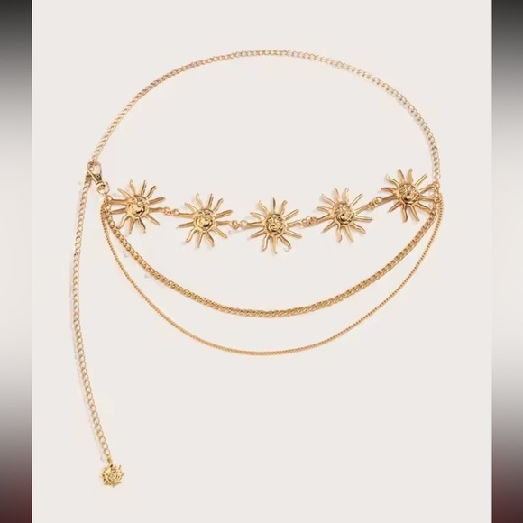 Gold Sun Face Waist Chain Belt – Adjustable Statement Chain Jewelry - Picture 3 of 7